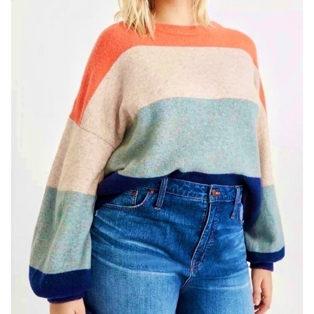 Madewell Gladwell Balloon Sleeve Wool Alpaca Blend Colorblock Sweater Size L